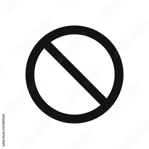Prohibition and ban sign, black strikethrough circle, Simple flat vector icon illustration
