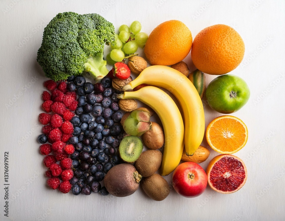 Healthy food isolated on white background. Different fruits and vegetables. Top view. Healthy food isolated on white background. Different fruits and vegetables. Top view.