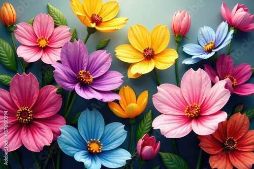 Wallpaper Mural Bold blooming tapestry flowers, vibrant color palette, petal, textile Torontodigital.ca