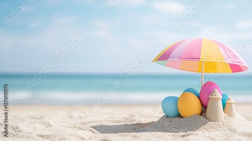 Beach easter eggs seaside photography sunny close-up vibrant colors celebrating spring