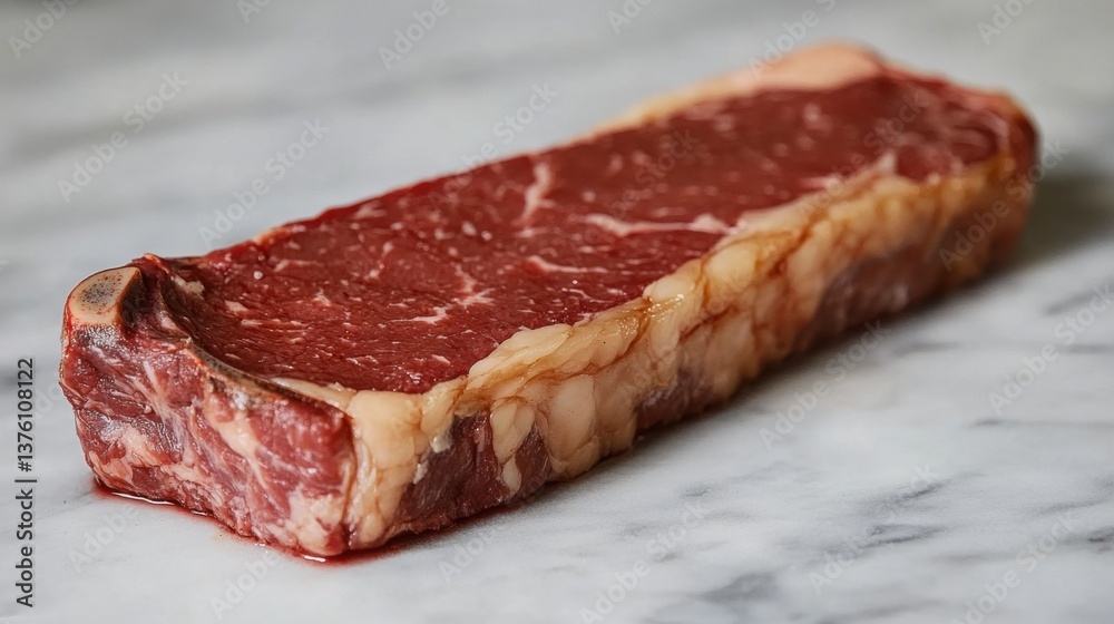 Raw Strip Steak on Marble Background Uncooked Beef Gourmet Meat Raw Strip Steak on Marble Background Uncooked Beef Gourmet Meat