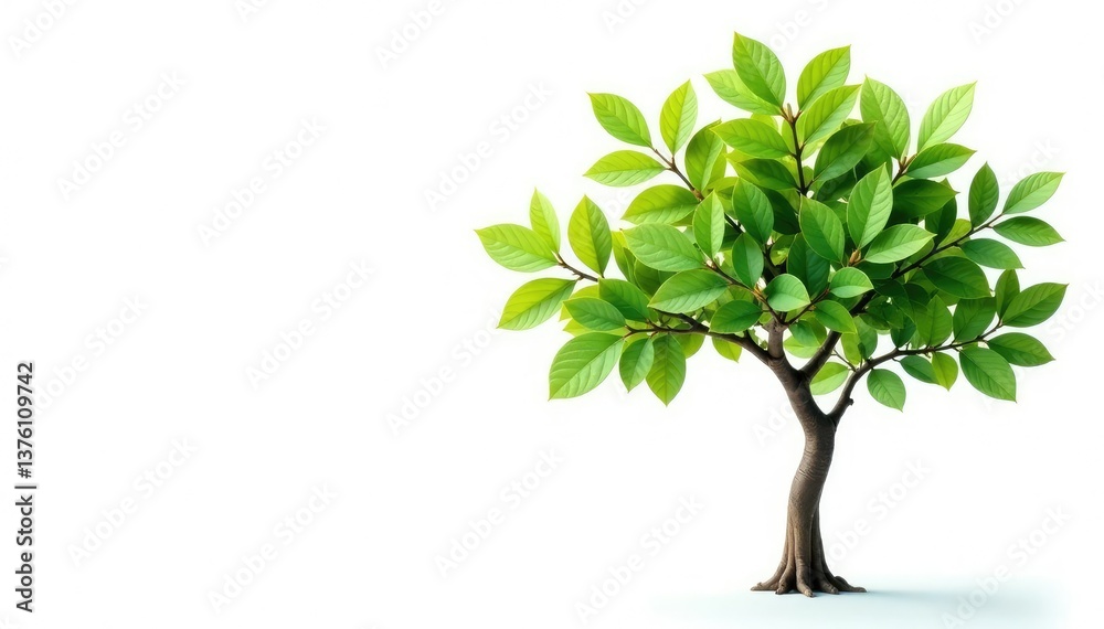 Obraz premium Young tree, delicate leaves, isolated white background, detail, forest