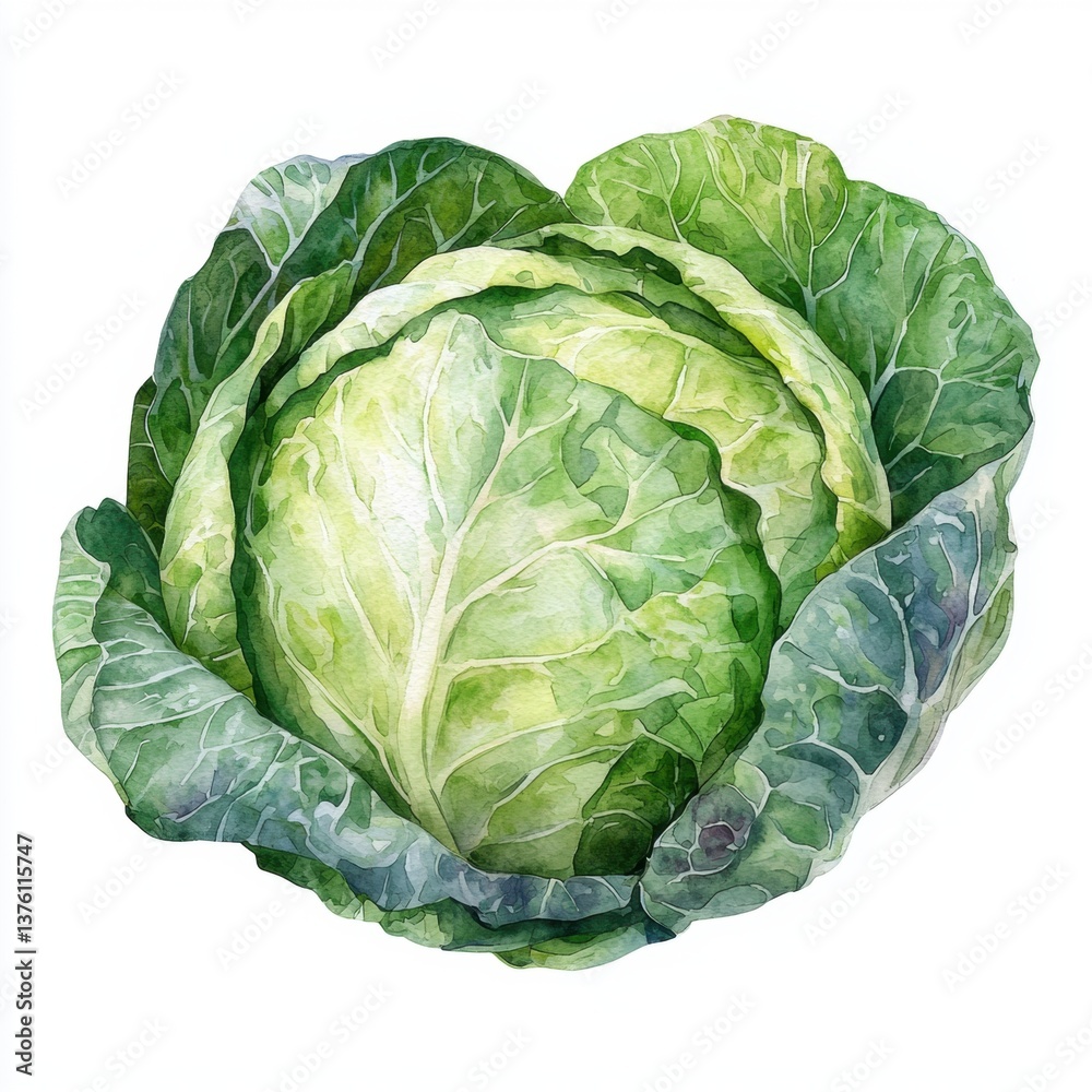 Obraz premium Fresh and Lush Green Cabbage Isolated on White Background