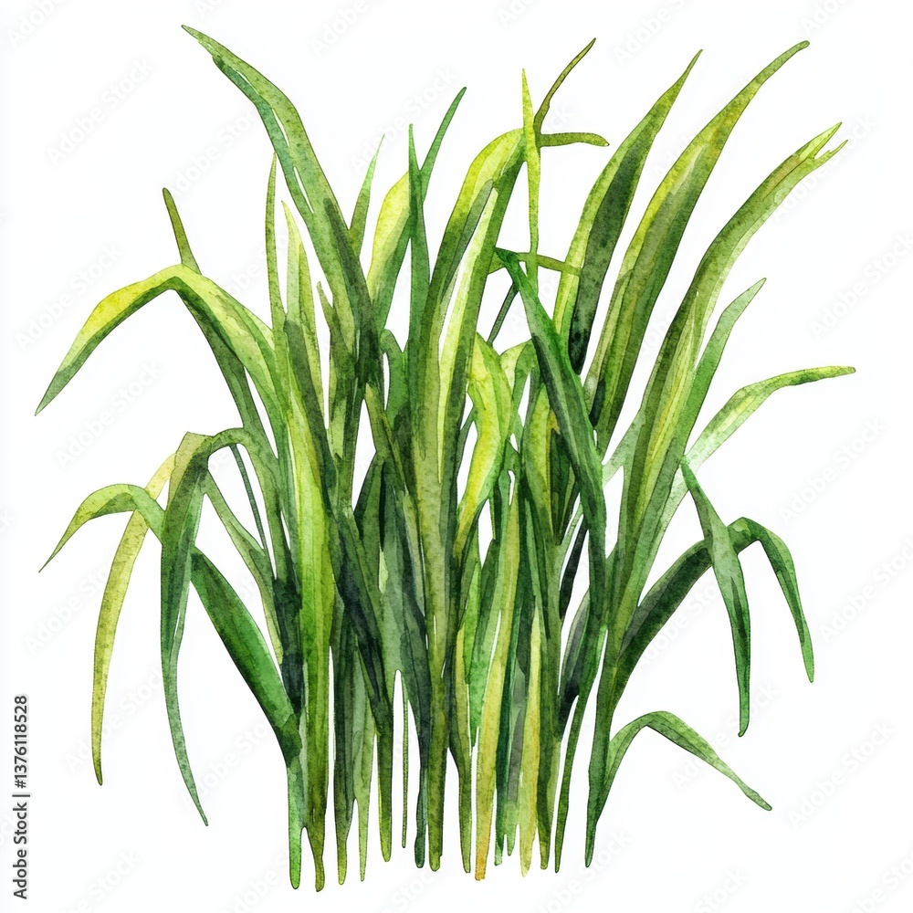 Fototapeta premium Lush Green Grass with Long Leaves on White Background