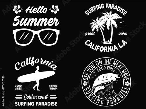 Photography Set of surfing and summer theme vector for t-shirt prints and other uses