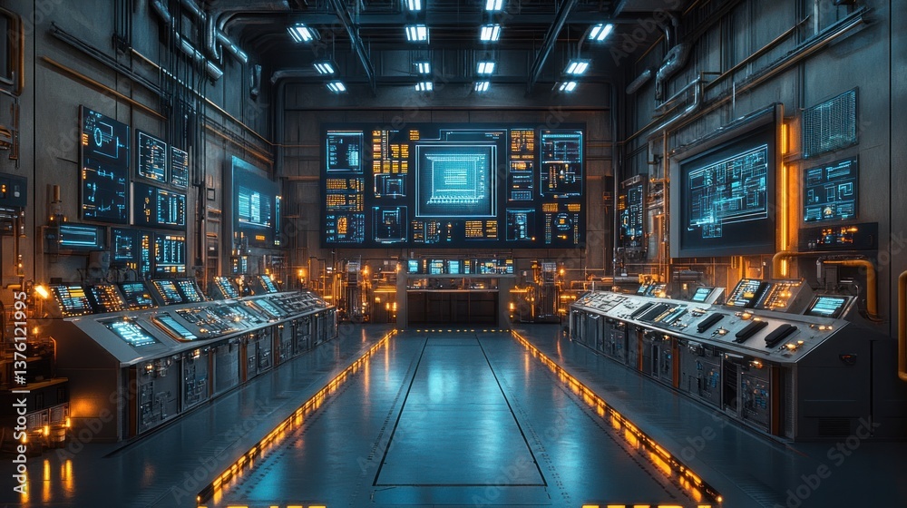 Futuristic Control Room with Tech Panels Futuristic Control Room with Tech Panels