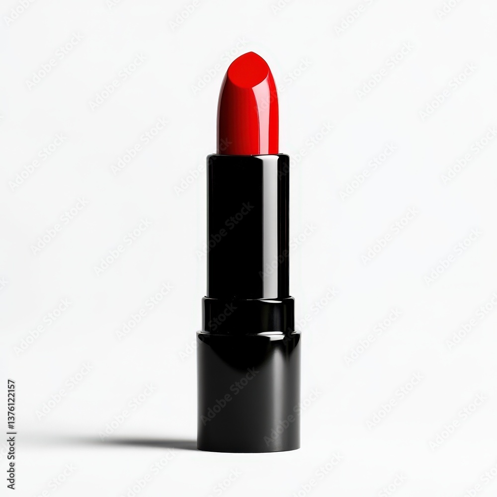 Classic Red Lipstick in Elegant Black Tube Isolated on White Background Beauty Product Classic Red Lipstick in Elegant Black Tube Isolated on White Background Beauty Product
