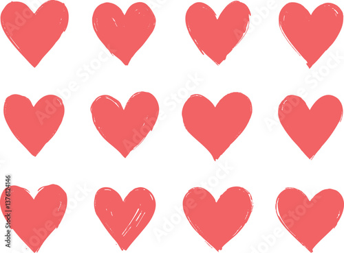 A playful collection of seamless heart patterns in red, black, pink, and blue tones, featuring hand-drawn and filled heart shapes on white backgrounds for romantic or decorative designs.