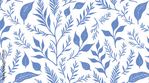 A set of six seamless botanical patterns featuring floral and leafy silhouettes in black, green, and pink on white backgrounds, ideal for textile or graphic design.