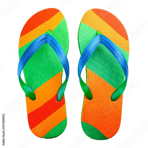 a colorful pair of flip-flops sitting side by side, ready for summer