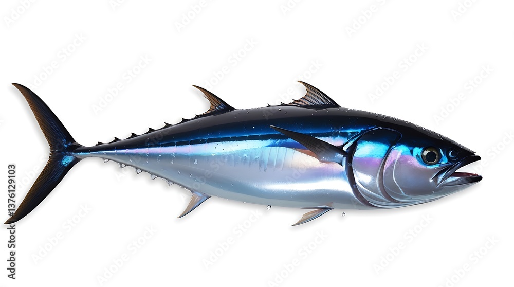 Bluefin tuna Thunnus saltwater fish isolated on white background