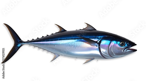 Bluefin tuna Thunnus saltwater fish isolated on white background
