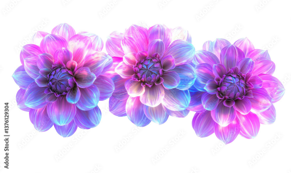 Obraz premium Glowing Dahlia Flowers in Hyper Detailed Artistic Style Isolate on Transparent Background, cutout, png