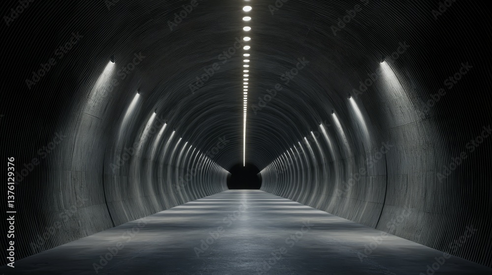 Fototapeta premium Neon light tunnel flashing data paths digital network environment abstract viewpoint