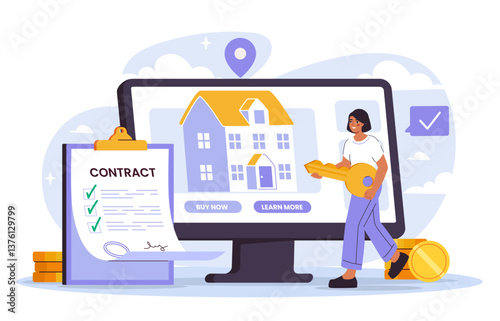 Online real estate purchase concept. Vector illustration