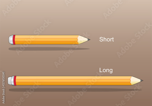 short and a long yellow pencil on wooden background