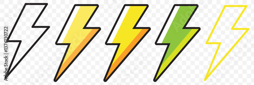 Lightning, Flash, Thunder icon set. Electric, Energy sign and symbol. thunderbolt and Power icon. Lightning, power icon, vector illustration On Transparent Background. EPS 10.