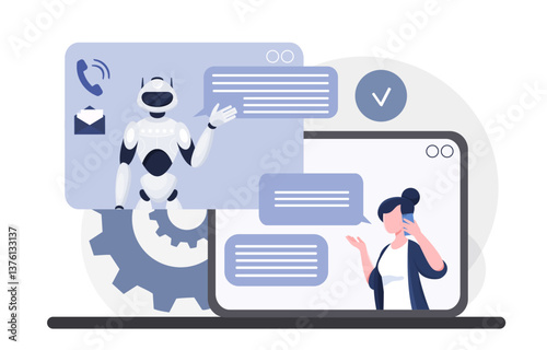 Chatbot support with human interaction. Vector illustration