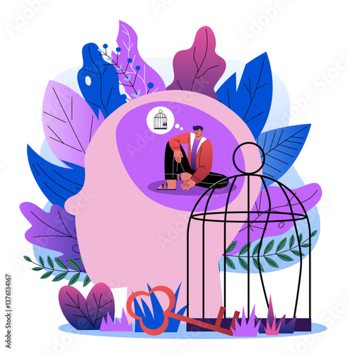 Mental freedom and self-liberation concept. Vector illustration