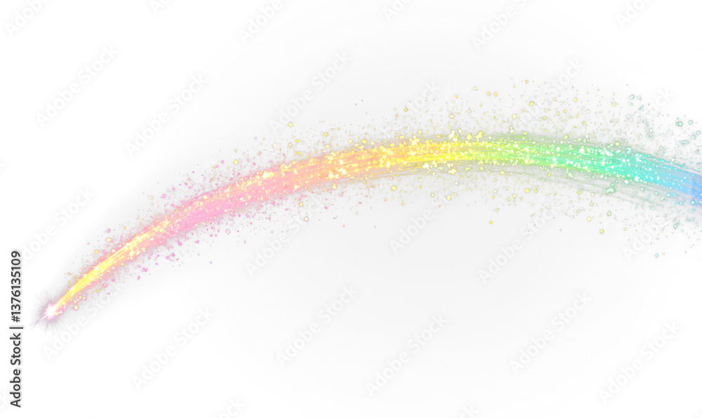 Fototapeta premium Radiant Rainbow Trail with Sparkles and Shooting Star Effect Isolate on Transparent Background, cutout, png
