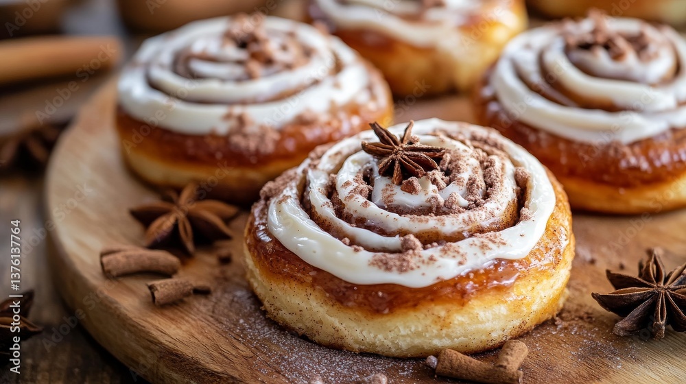 Tasty cinnamon roll with cream and spices isolated on white Tasty cinnamon roll with cream and spices isolated on white