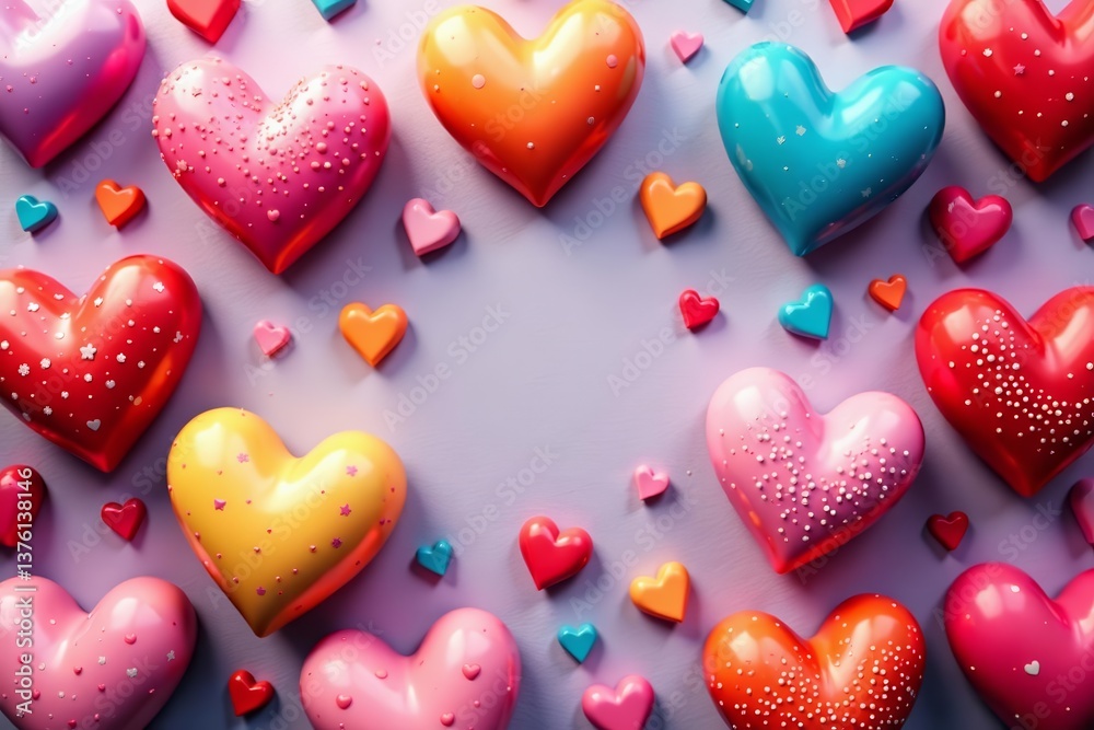Obraz premium A collection of colorful hearts in various shapes and sizes, arranged in a beautiful and cute pattern, Valentine's Day, joy, relationship