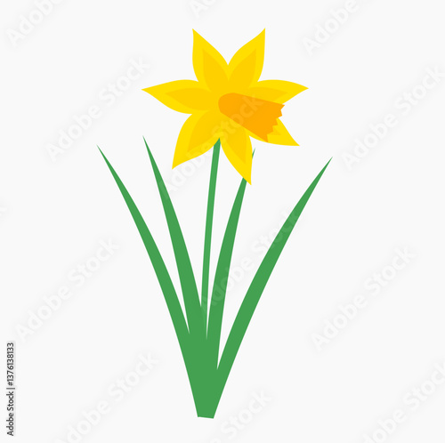 Spring yellow flower daffodil plant icon. Easter jonquil flower. Vector illustration.