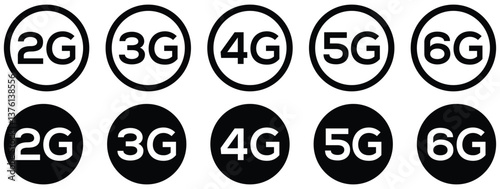 Set of mobile data 2G,3G,4G,5G,6G data icon symbol vector illustrasion.
