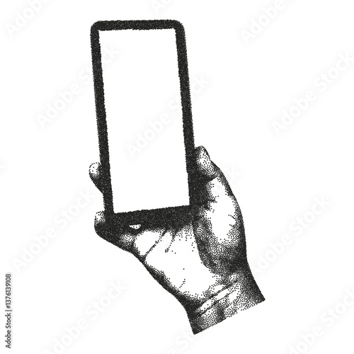 Trendy element hand and phone photocopy texture. Vector.