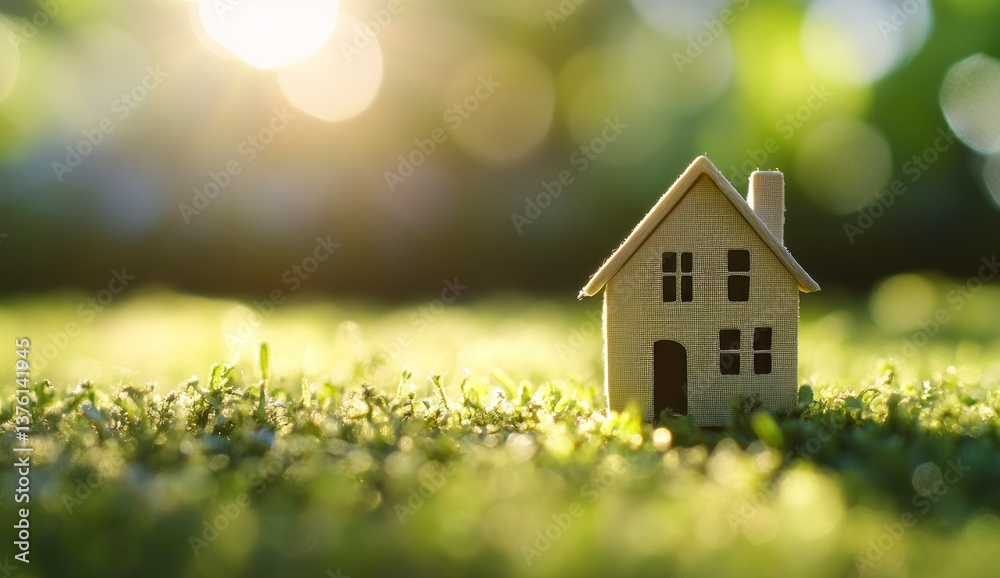 Small House Model in Green Grass Glowing in the Sunlight Small House Model in Green Grass Glowing in the Sunlight