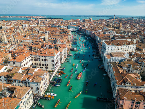 Carnival parade on the water of Grand Canale in Venezia 