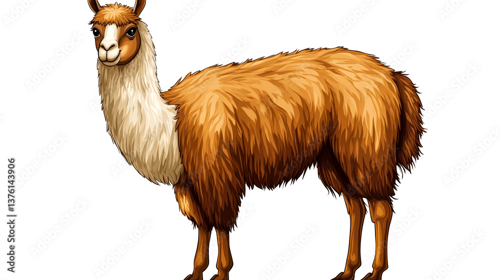 Fototapeta premium Llama with a light neck and brown wool, side view, cut out transparent