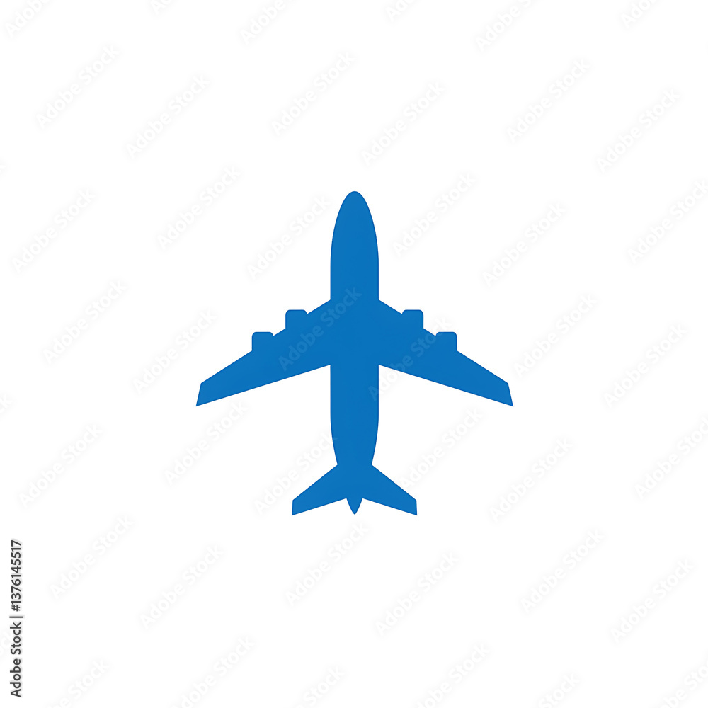 Blue Airplane Silhouette Icon, Top View Isolated on white Background Blue Airplane Silhouette Icon, Top View Isolated on white Background
