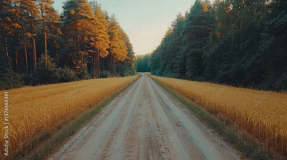 Fototapeta premium Country Road Through Golden Field