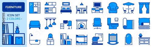 Icons in two colors about furniture
