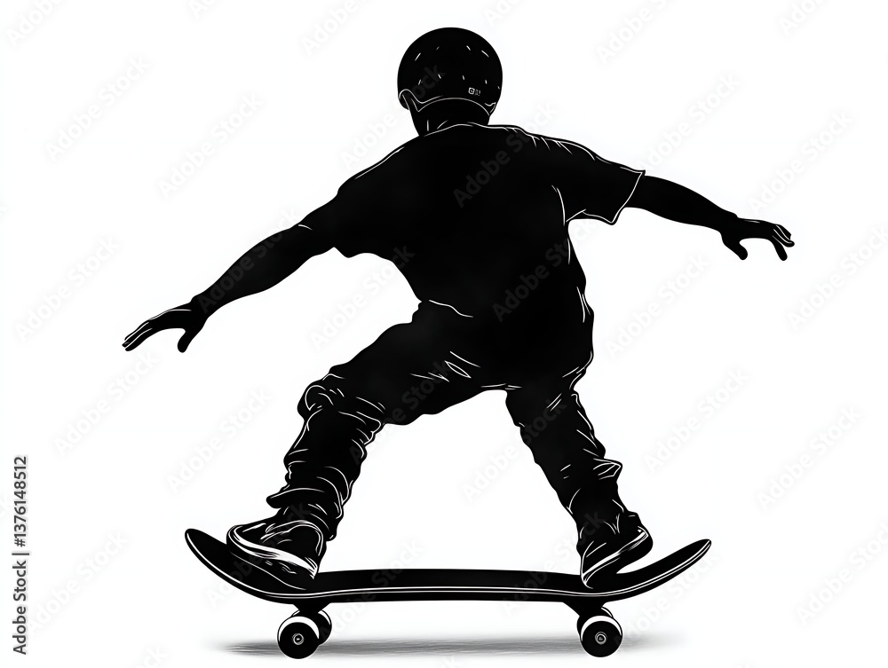 Obraz premium Kid Skateboard Trick Silhouette