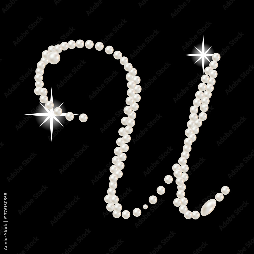 Capital Letters of English alphabet romantic with pearls