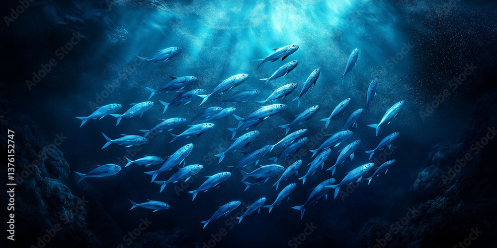 Naklejka premium A school of fish swimming in the ocean