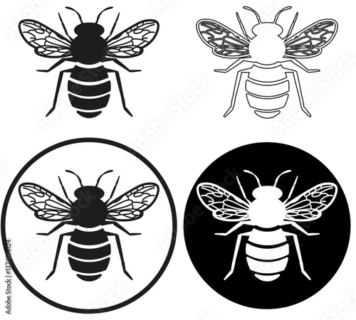 Graphic illustration design of a bee, insect silhouette wildlife vector element