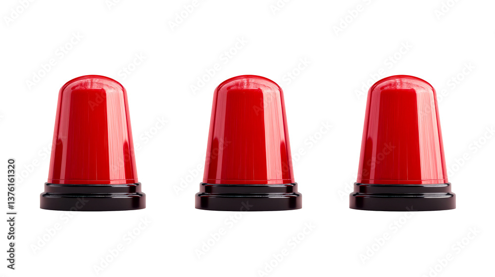 Three Red Emergency Lights Isolated on Black Background, cut out transparent Three Red Emergency Lights Isolated on Black Background, cut out transparent