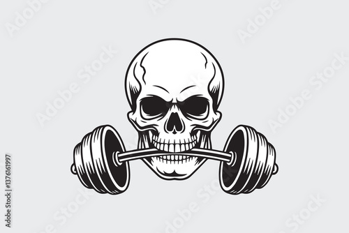 skull weightlifting gym Black and White Vector