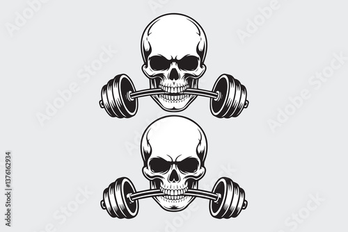 skull weightlifting gym Black and White Vector