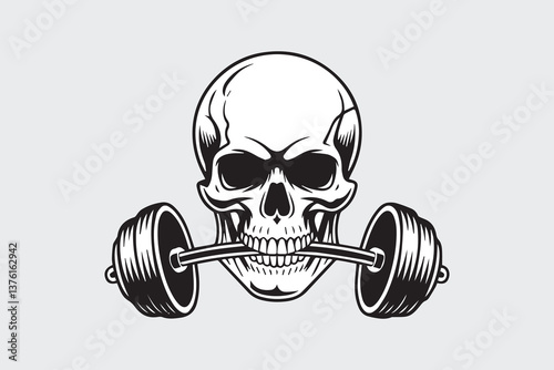 skull weightlifting gym Black and White Vector