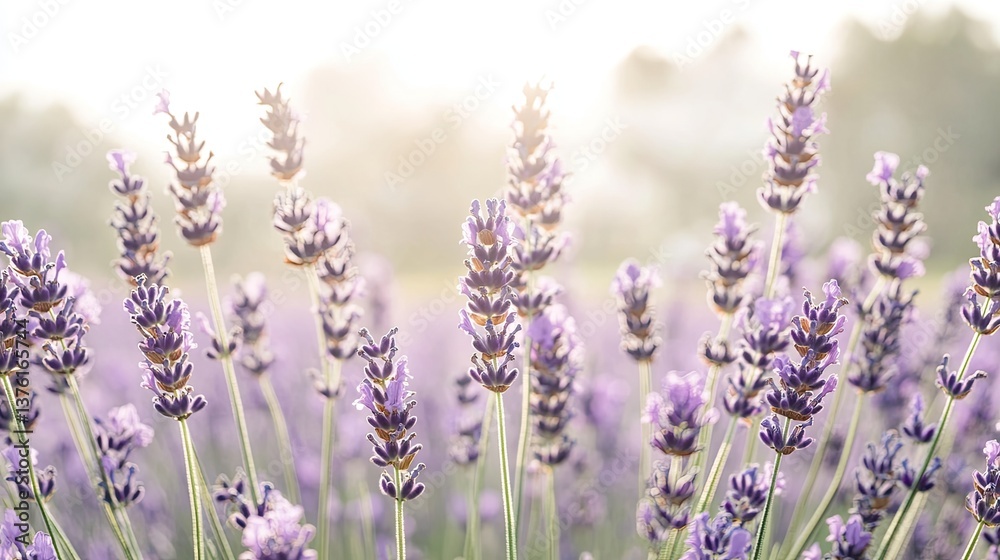 Naklejka premium Lavender blooms sway gently in soft light, creating serene, tran