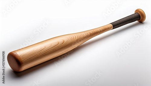 wooden baseball bat isolated on white background with shadows