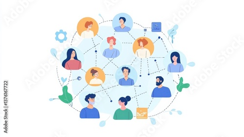 social network connection concept, community generativce ai illustration illustration