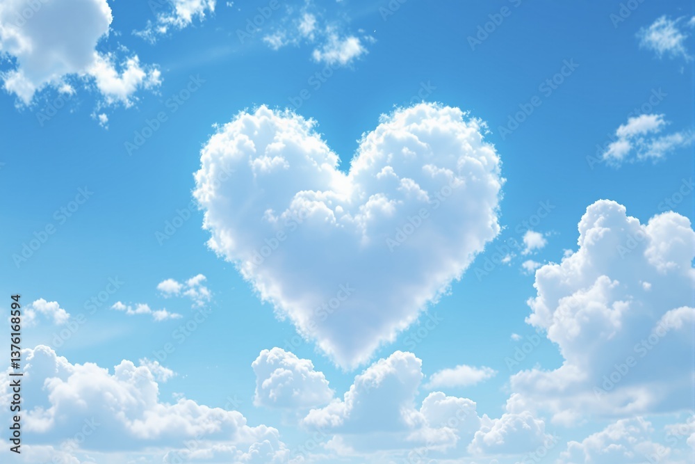 Heart-shaped cloud floating in a bright blue sky surrounded by fluffy white clouds. A creative and dreamy background representing love and romance. Ai generative Heart-shaped cloud floating in a bright blue sky surrounded by fluffy white clouds. A creative and dreamy background representing love and romance. Ai generative
