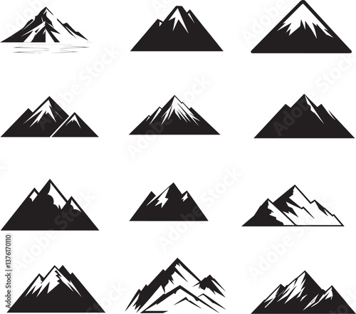 Mountains silhouettes Vector,Mountain Symbol,different mountain ranges silhouette collection set