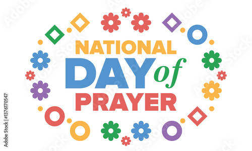 National Day of Prayer in United States. First Thursday of May. Annual day when Americans turn to God in prayer and meditation. Poster, card, banner and background. Vector illustration