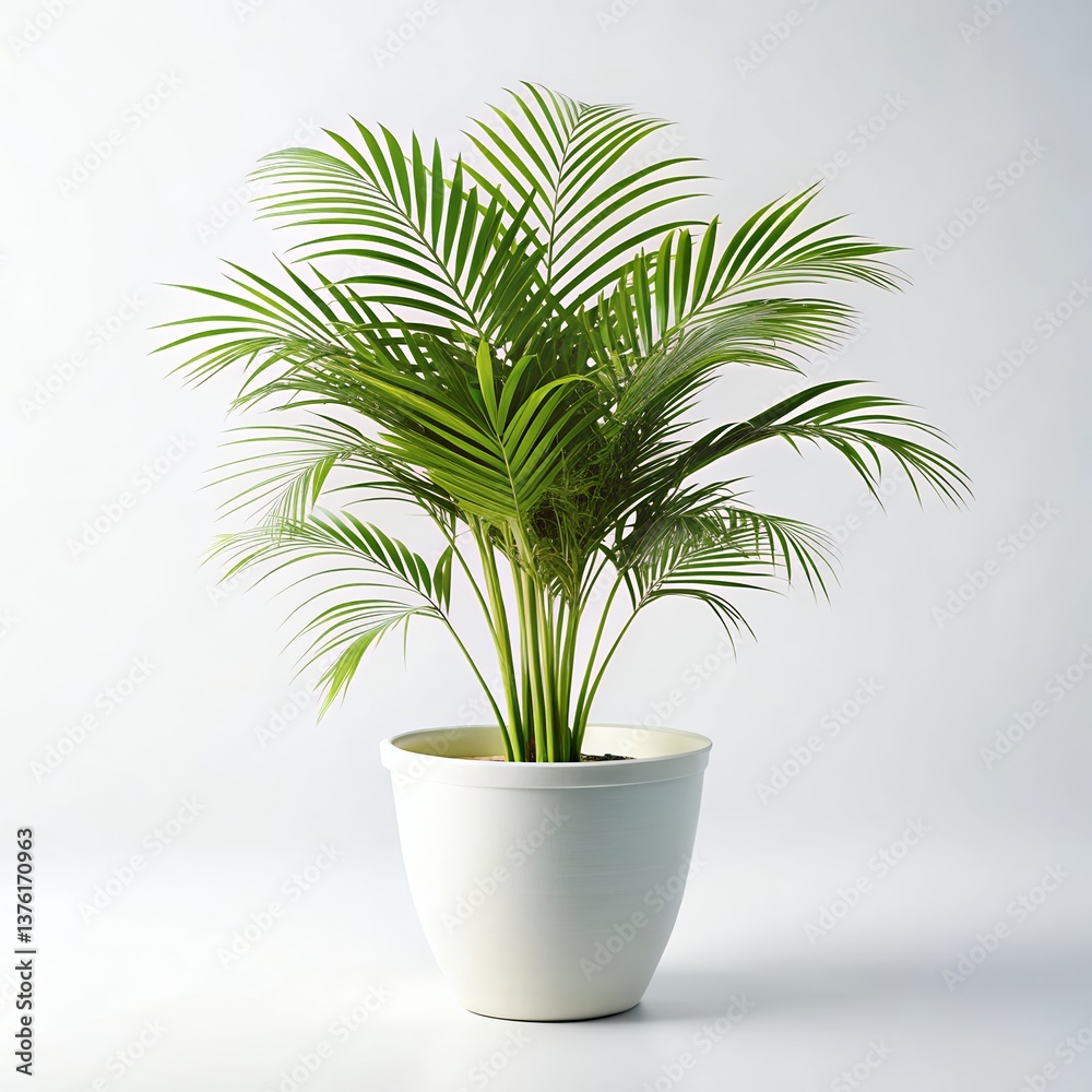 A vibrant, lush parlor palm thriving in a simple, elegant white pot against a bright, minimalist background. A vibrant, lush parlor palm thriving in a simple, elegant white pot against a bright, minimalist background.